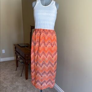 Ardene White and Orange Chevron Maxi Sundress Sleeveless